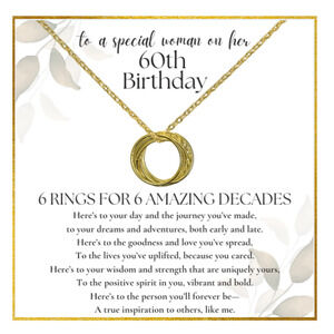 60th Birthday Necklace for Women S925 Silver Gold Plated, 6 Rings for 6 Decades